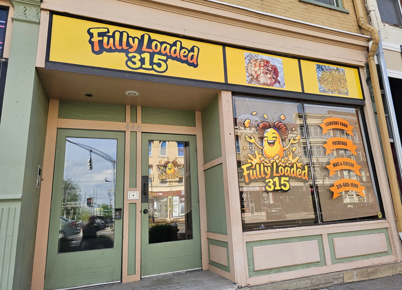 Fully Loaded 315 storefront -- outdoor sign + window graphic