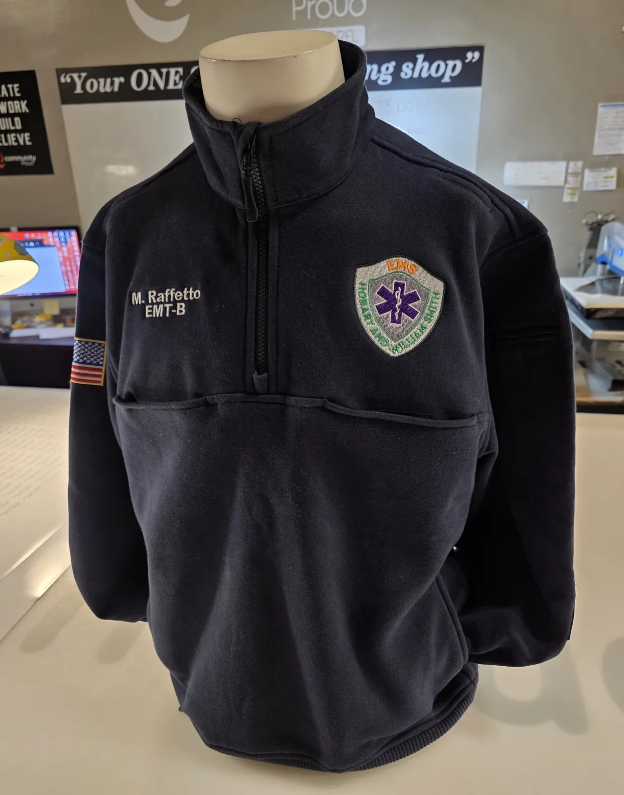 Hobart/William Smith EMT fleece with embroidered patches