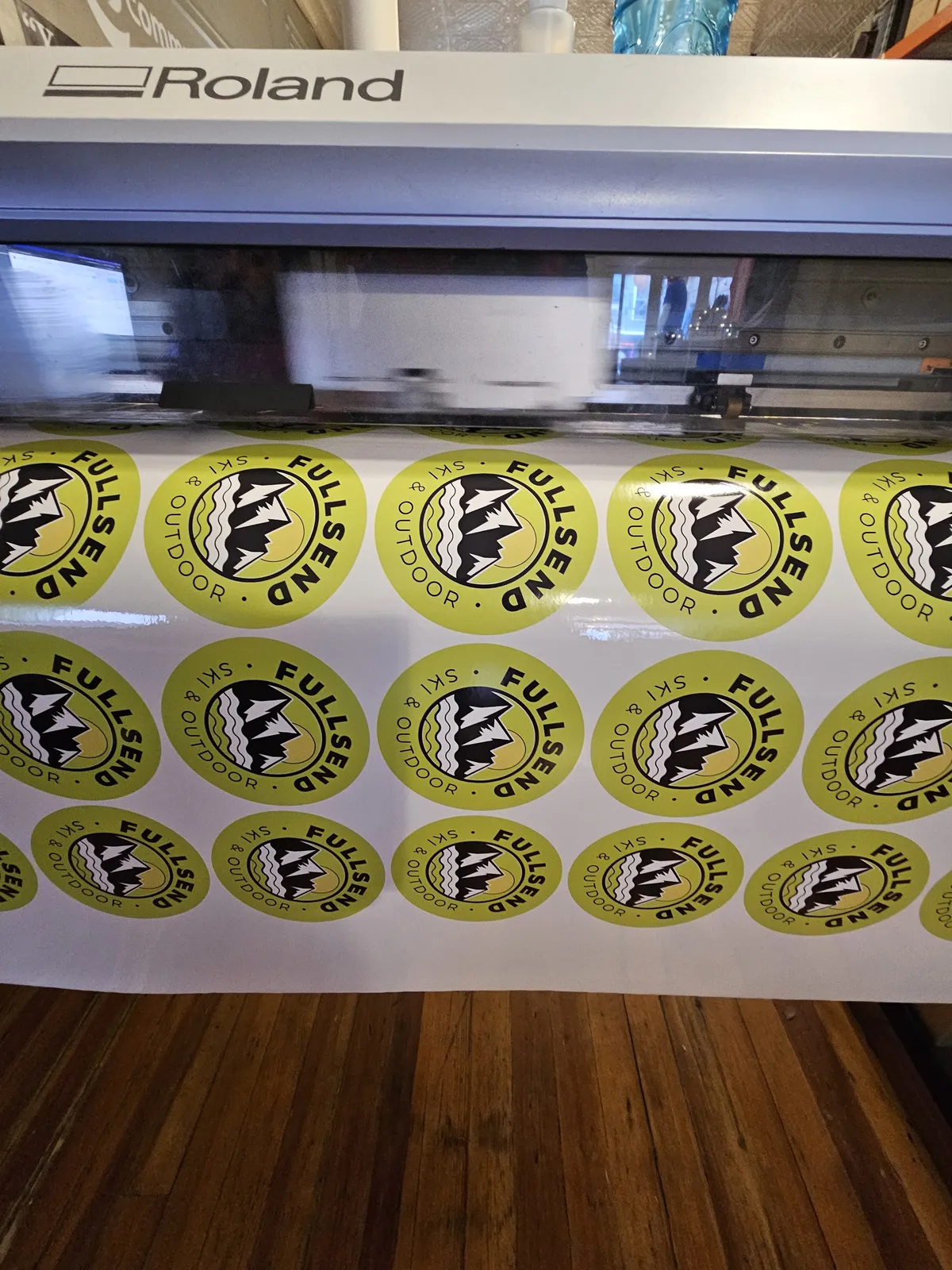 Roland plotter cutting FULLSEND Ski & Outdoor sticker sheets