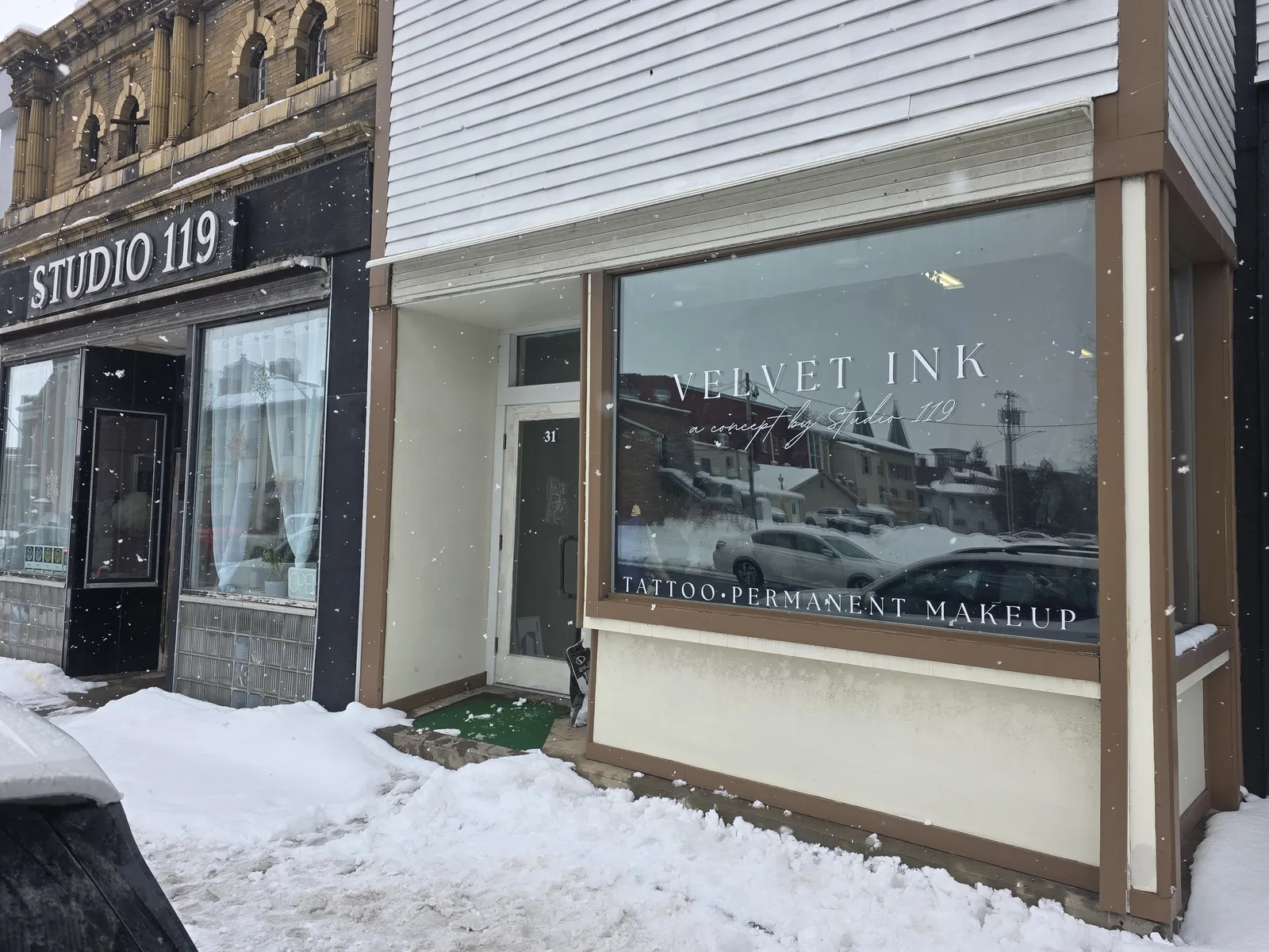 Velvet Ink tattoo studio window vinyl lettering