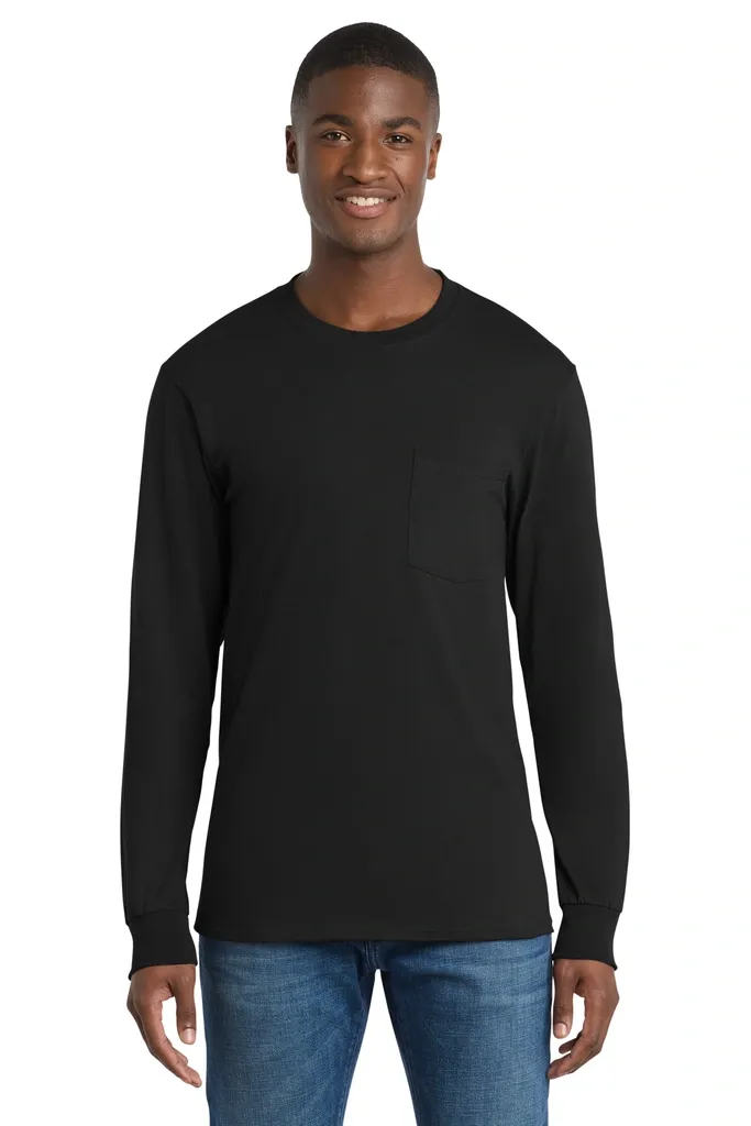 Port & Co Tall Long Sleeve Essential Pocket Tee. PC61LSPT