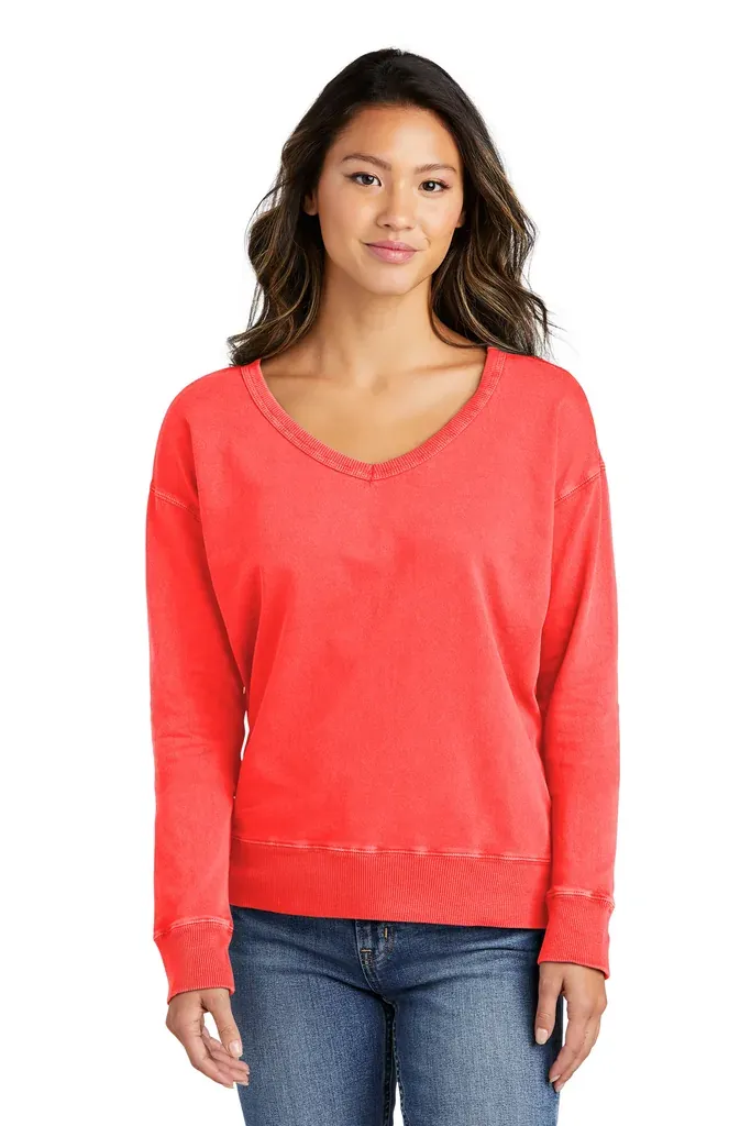 Port & Co Women's Beach Wash® Garment-Dyed V-Neck Sweatshirt LPC098V - additional view 3