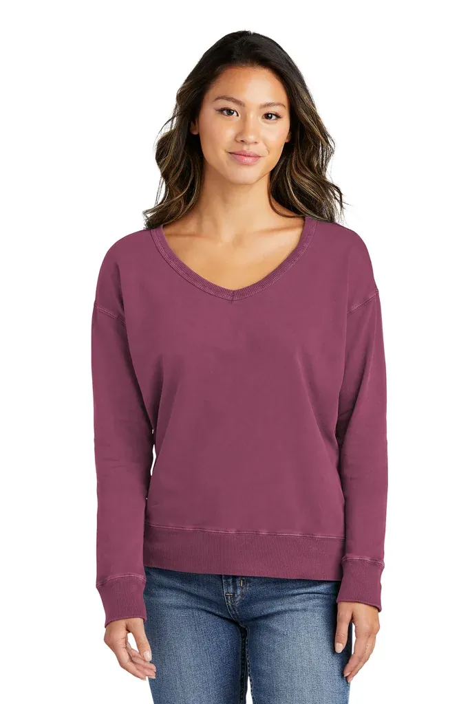 Port & Co Women's Beach Wash® Garment-Dyed V-Neck Sweatshirt LPC098V - additional view 2