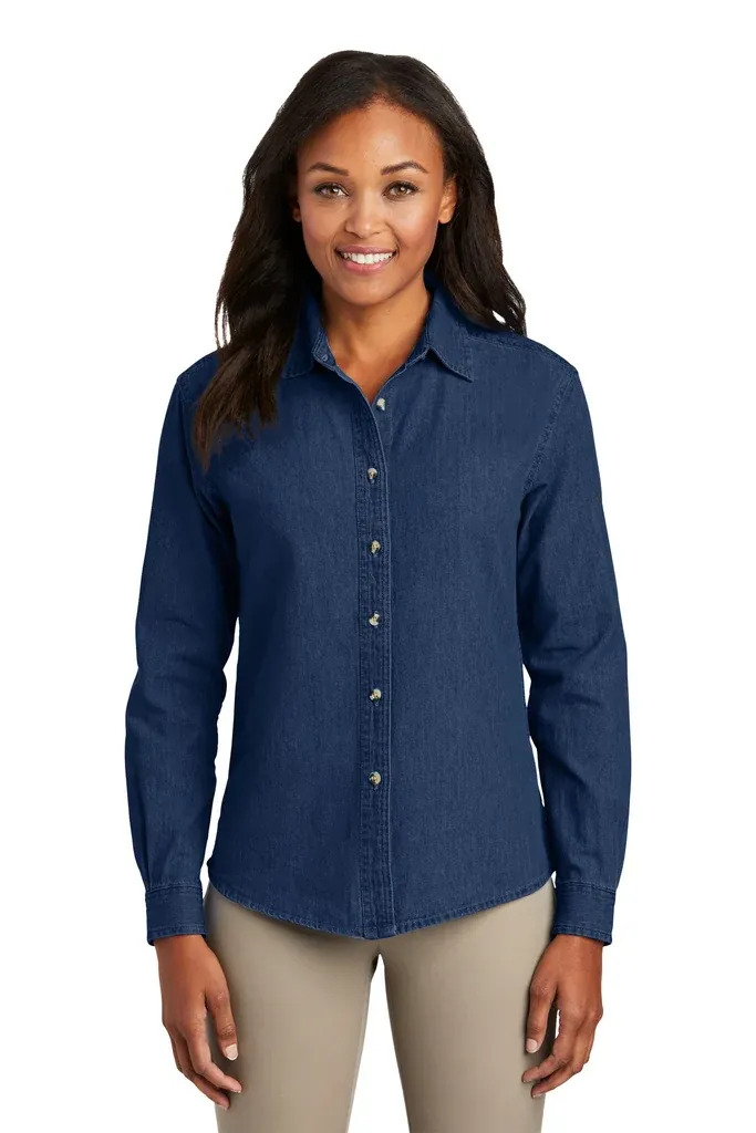 Port & Co Women's Long Sleeve Value Denim Shirt.  LSP10 - additional view 1