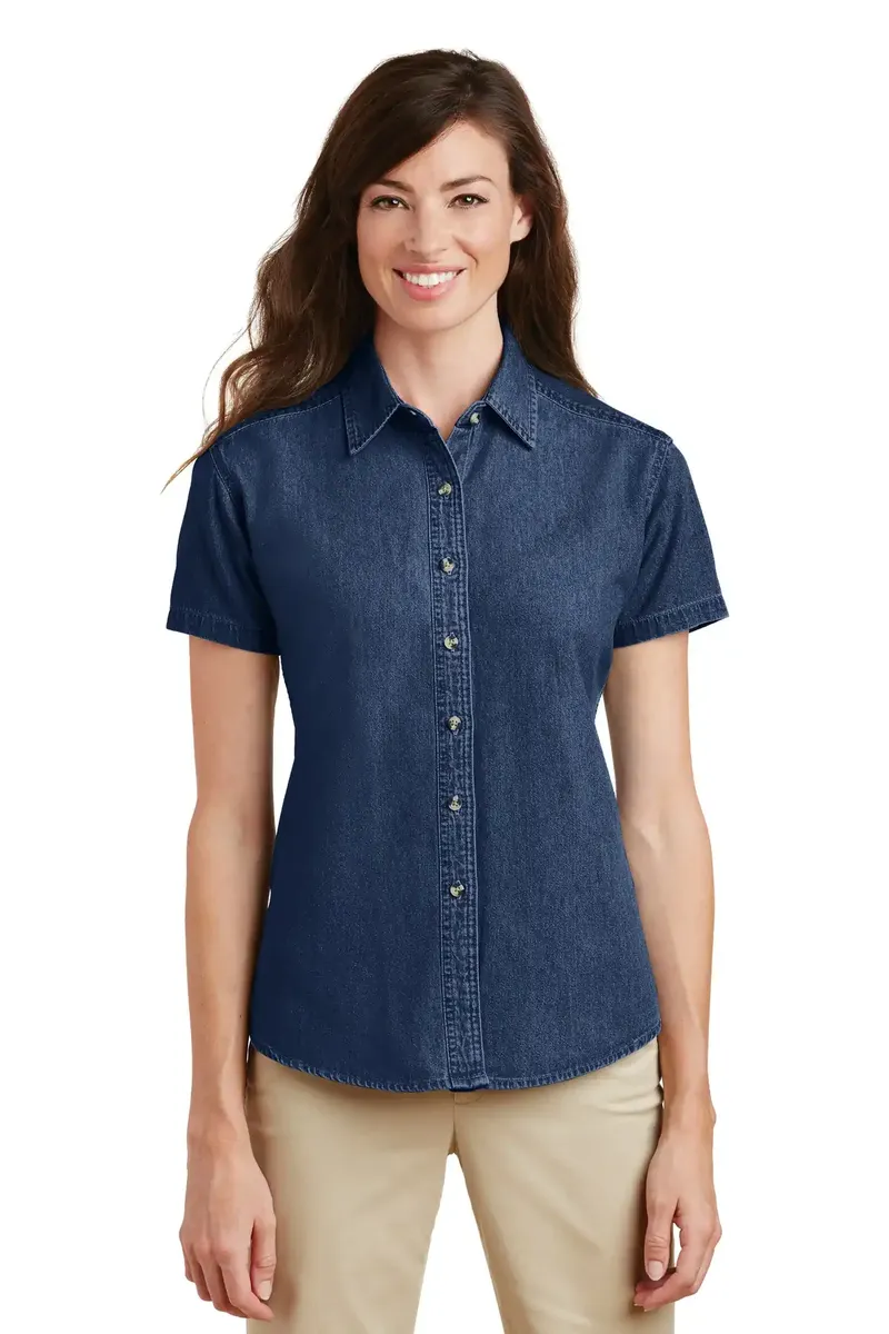 Port & Co Women's Short Sleeve Value Denim Shirt.  LSP11