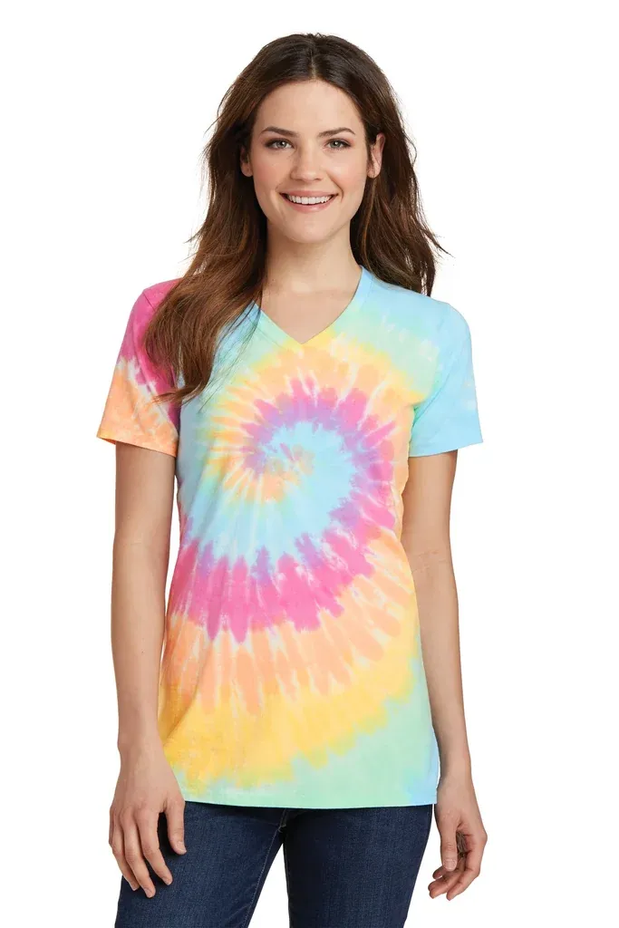Port & Co Women's Tie-Dye V-Neck Tee.  LPC147V - additional view 6