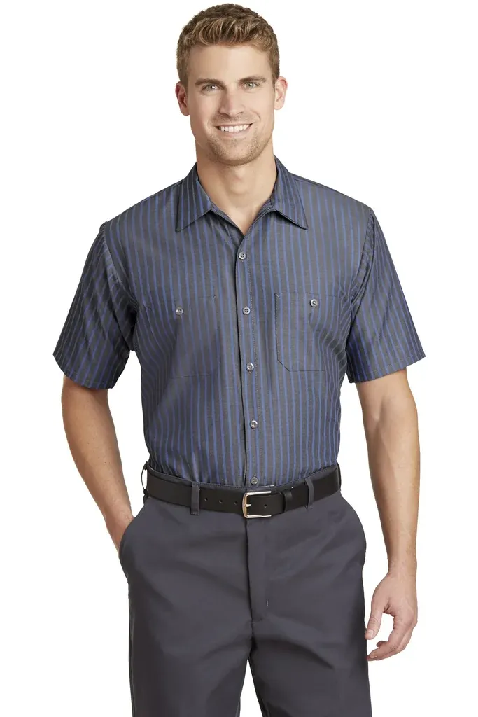 Red Kap® Long Size Short Sleeve Striped Industrial Work Shirt. CS20LONG