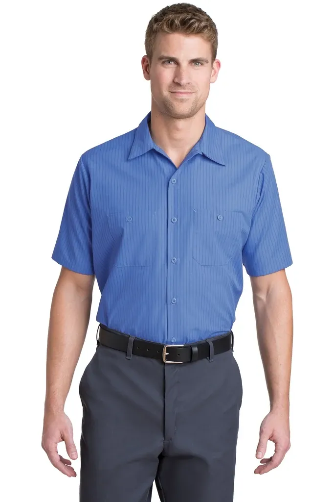 Red Kap® Long Size  Short Sleeve Striped Industrial Work Shirt. CS20LONG - additional view 3
