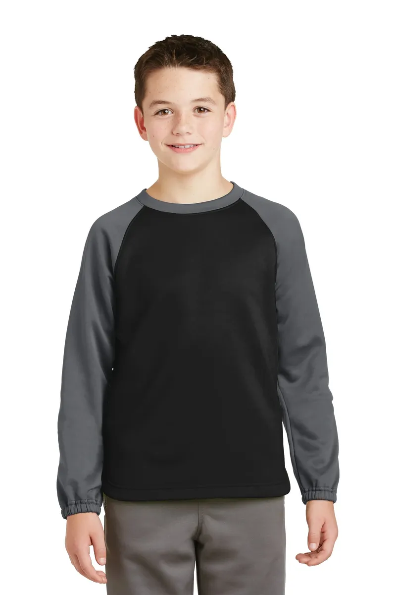 DISCONTINUED Sport-Tek® Youth Sport-Wick® Raglan Colorblock Fleece Crewneck. YST242 - additional view 1