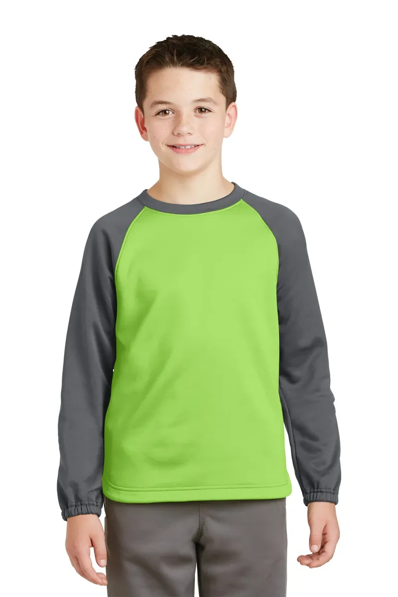 DISCONTINUED Sport-Tek® Youth Sport-Wick® Raglan Colorblock Fleece Crewneck. YST242 - additional view 4