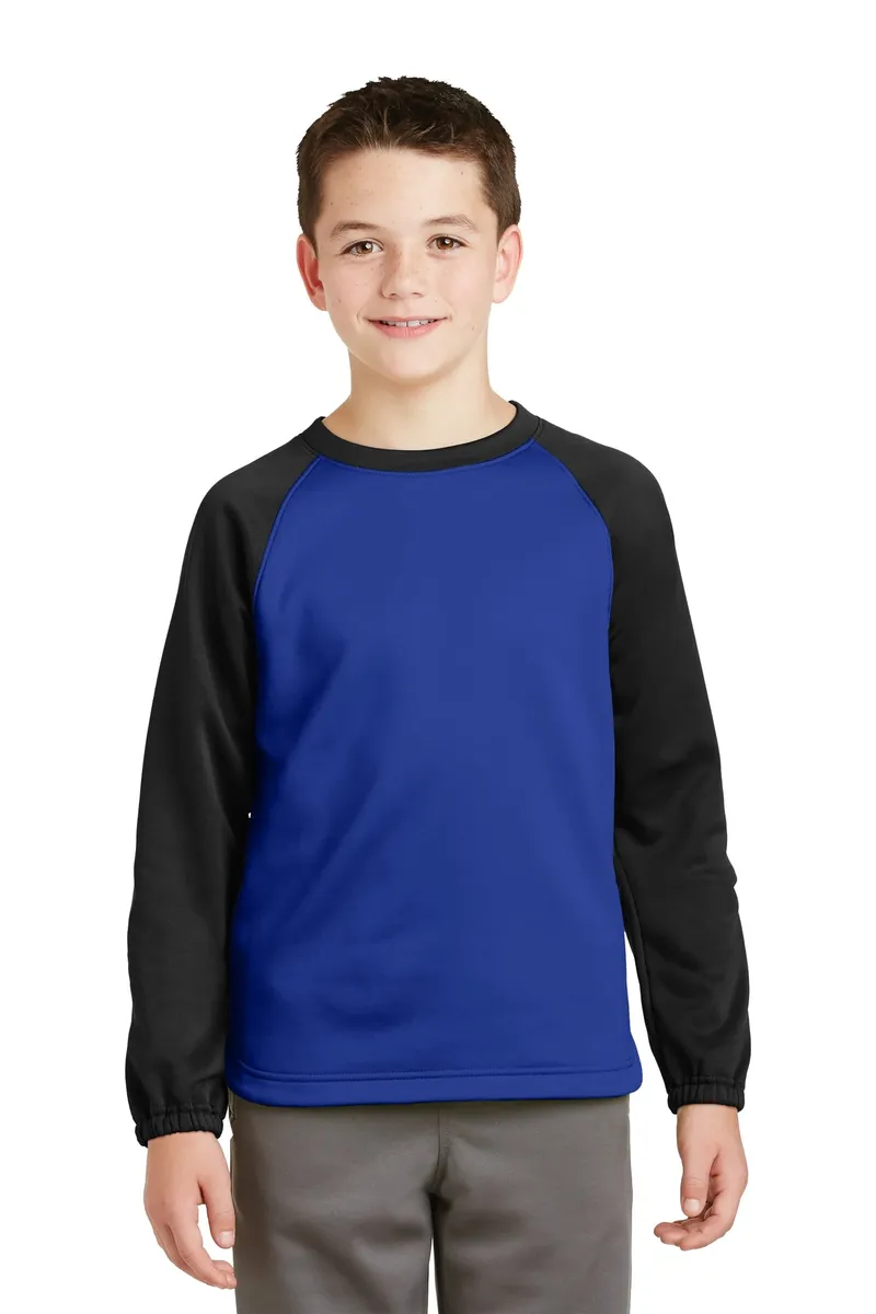 DISCONTINUED Sport-Tek® Youth Sport-Wick® Raglan Colorblock Fleece Crewneck. YST242 - additional view 2