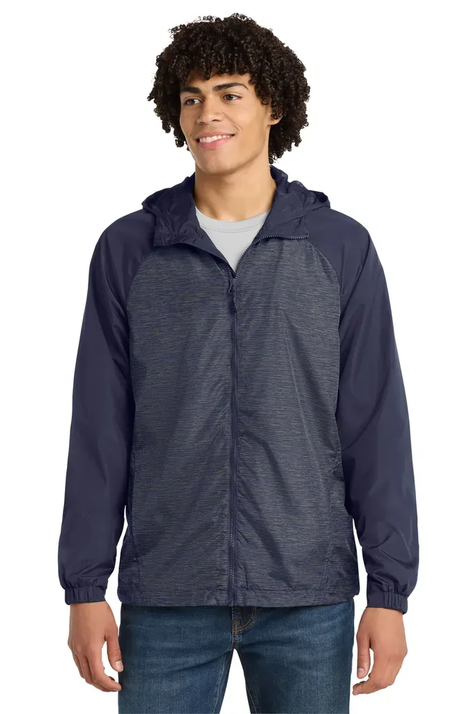 Sport-Tek® Heather Colorblock Raglan Hooded Wind Jacket. JST40 - additional view 1