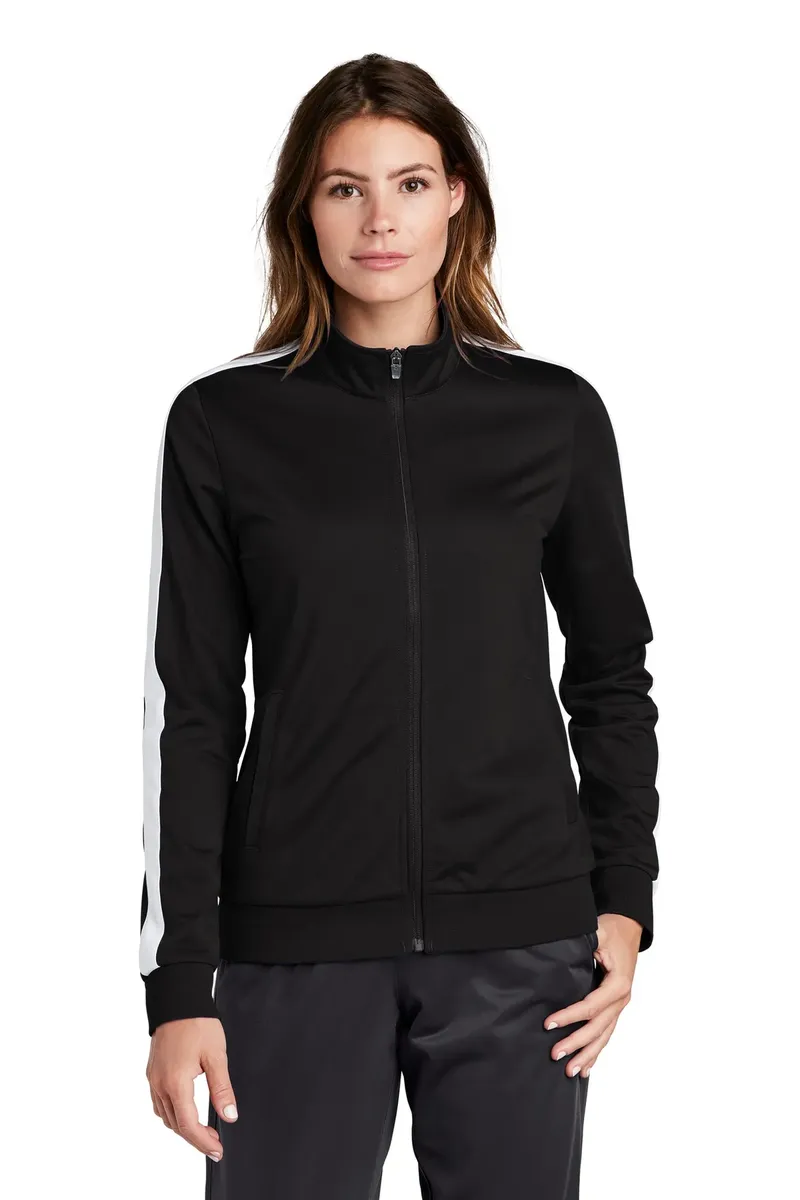 Sport-Tek ® Ladies Tricot Sleeve Stripe Track Jacket. LST94 - additional view 3