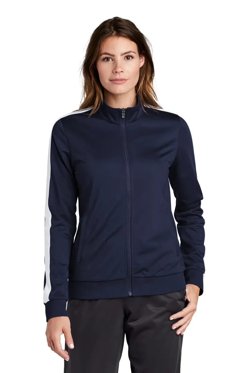 Sport-Tek ® Ladies Tricot Sleeve Stripe Track Jacket. LST94 - additional view 1