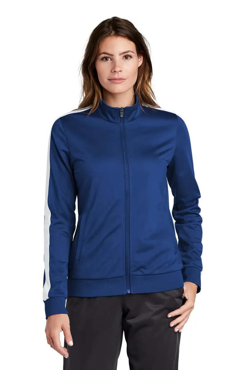 Sport-Tek ® Ladies Tricot Sleeve Stripe Track Jacket. LST94 - additional view 4