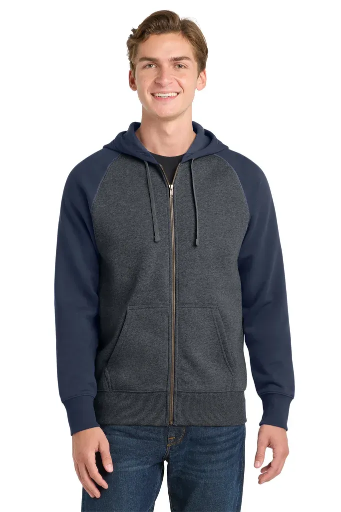 Sport-Tek® Raglan Colorblock Full-Zip Hooded Fleece Jacket. ST269