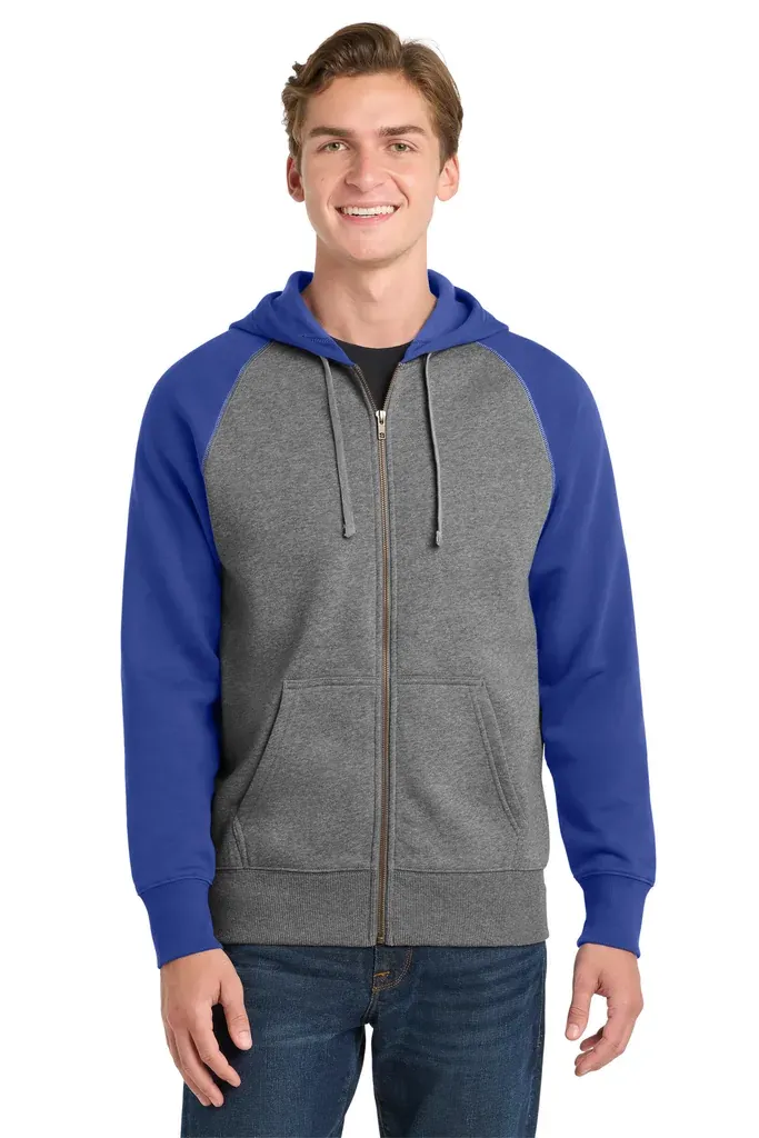 Sport-Tek® Raglan Colorblock Full-Zip Hooded Fleece Jacket.  ST269 - additional view 1