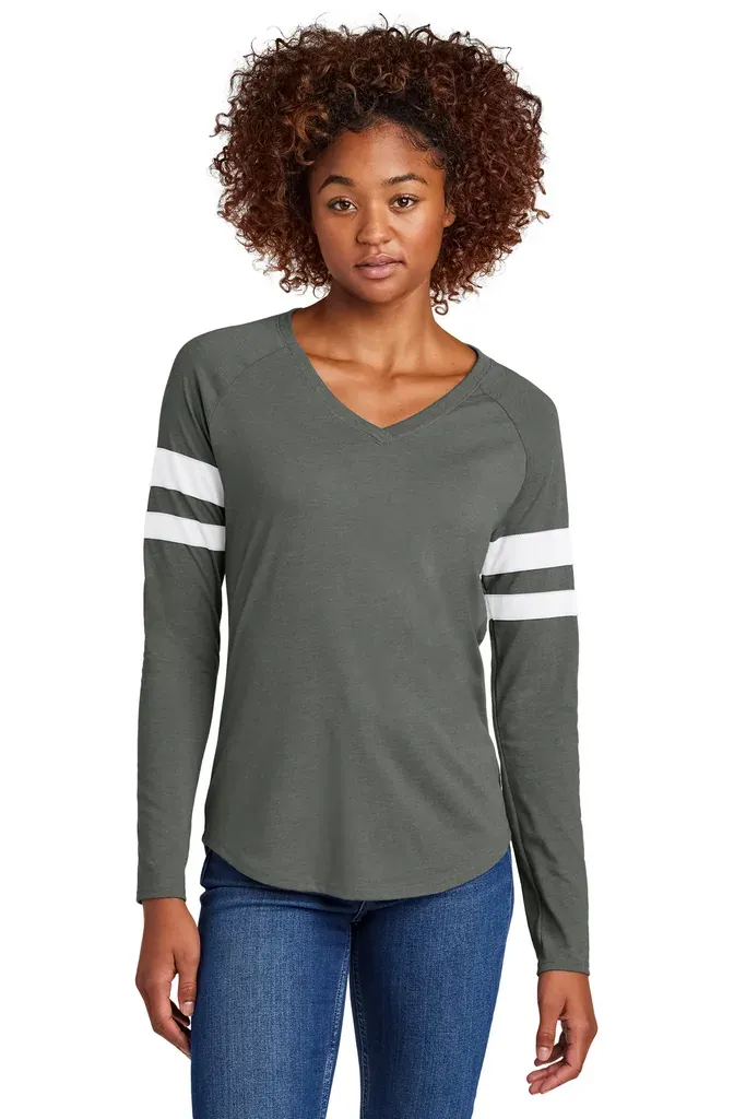 Sport-Tek® Women's Halftime Stripe Long Sleeve V-Neck Tee LST6043 - additional view 2