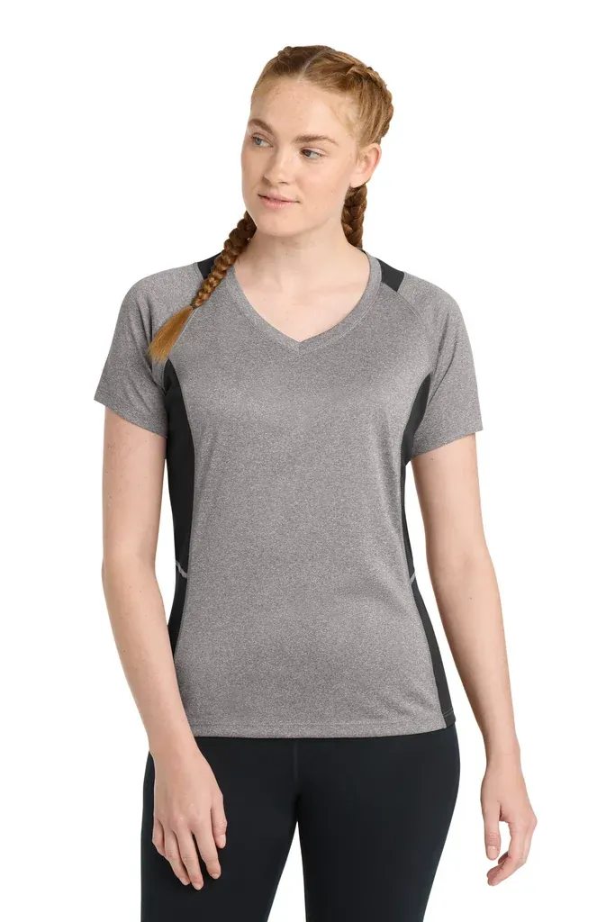 Sport-Tek® Women's Heather Colorblock Contender V-Neck Tee. LST361 - additional view 2