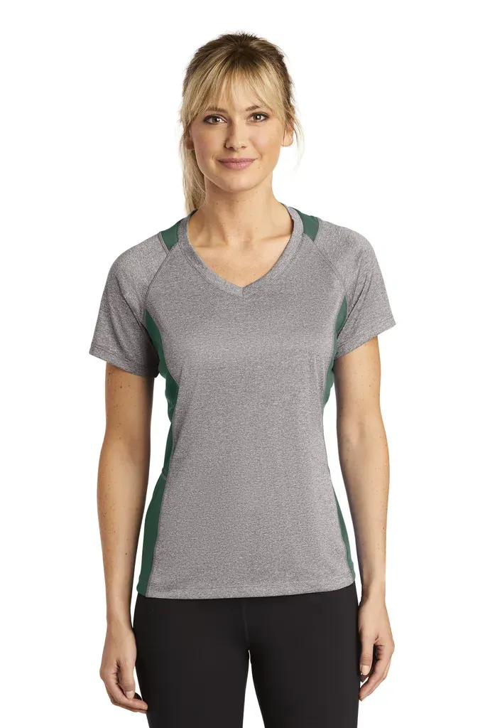 Sport-Tek® Women's Heather Colorblock Contender V-Neck Tee. LST361