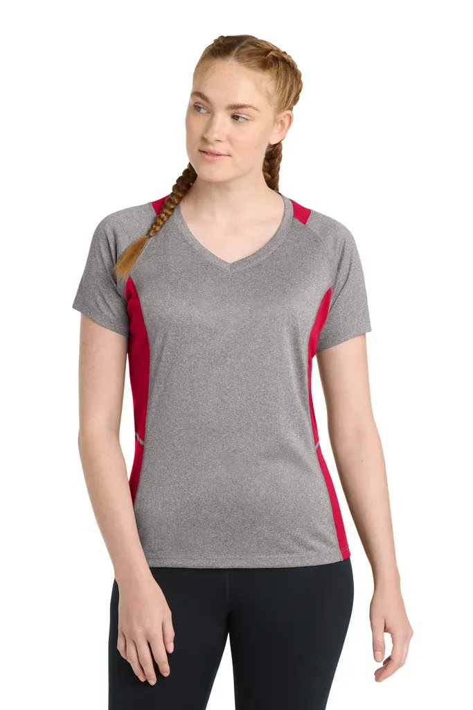 Sport-Tek® Women's Heather Colorblock Contender V-Neck Tee. LST361 - additional view 5
