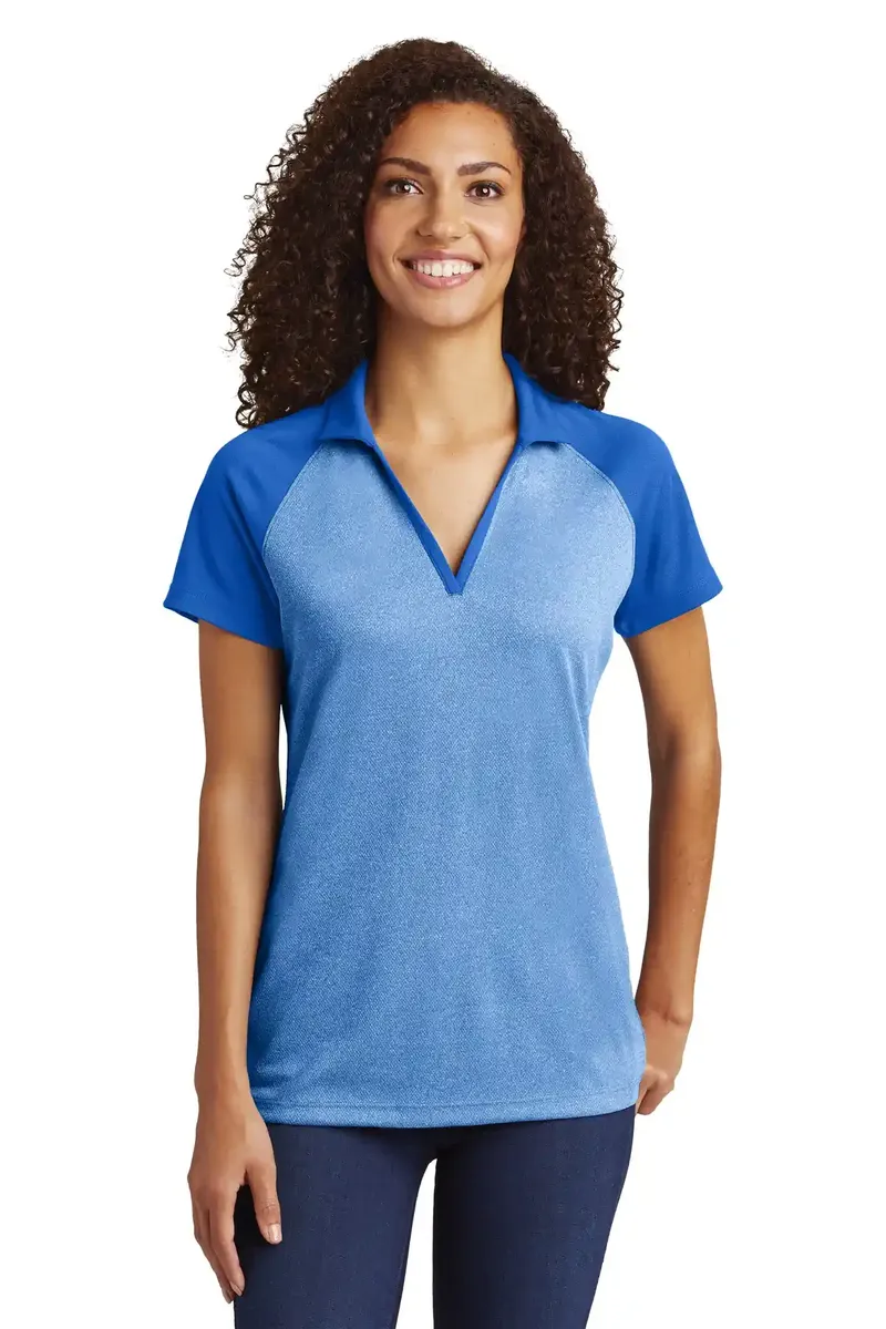 Sport-Tek ® Women's PosiCharge ® RacerMesh ® Raglan Heather Block Polo. LST641 - additional view 2