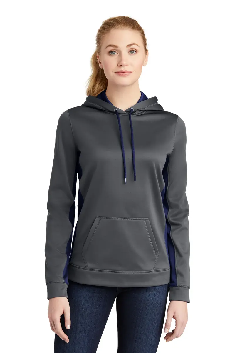 Sport-Tek® Women's Sport-Wick® Fleece Colorblock Hooded Pullover. LST235