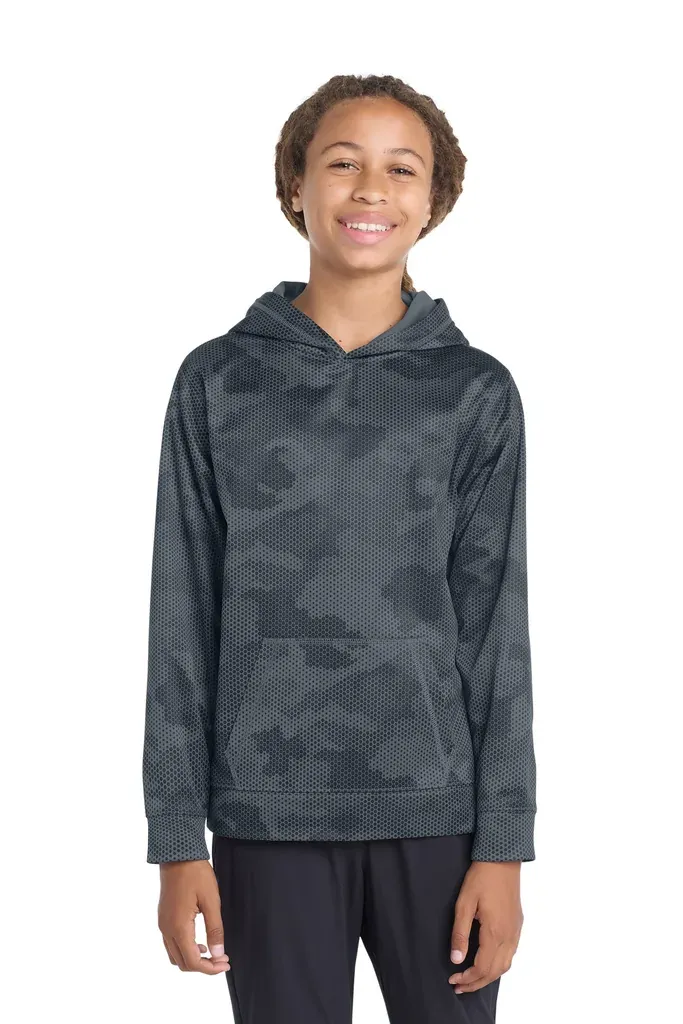 Sport-Tek® Youth Sport-Wick® CamoHex Fleece Hooded Pullover.  YST240 - additional view 1
